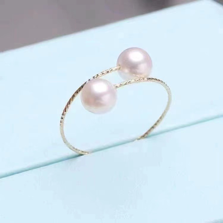 18k Gold Pearl Elastic Ring Au750 Color Gold Adjustable - Image 5