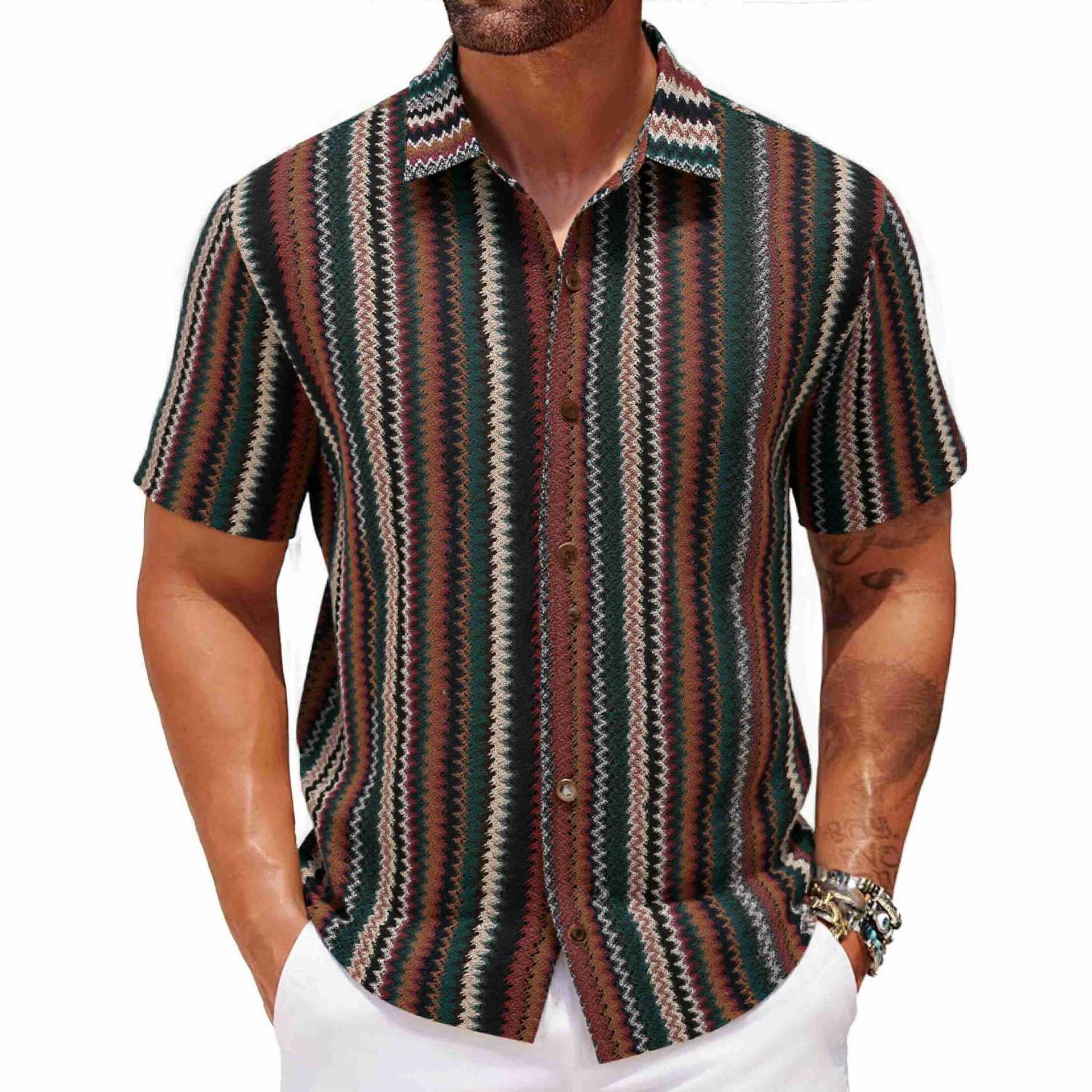 Summer New Men's Ethnic Style Striped Shirt - Image 6
