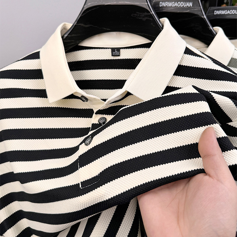 Lapel Jacquard Stripes Breathable Sweat Absorbing Business Casual Men's Clothing - Image 7