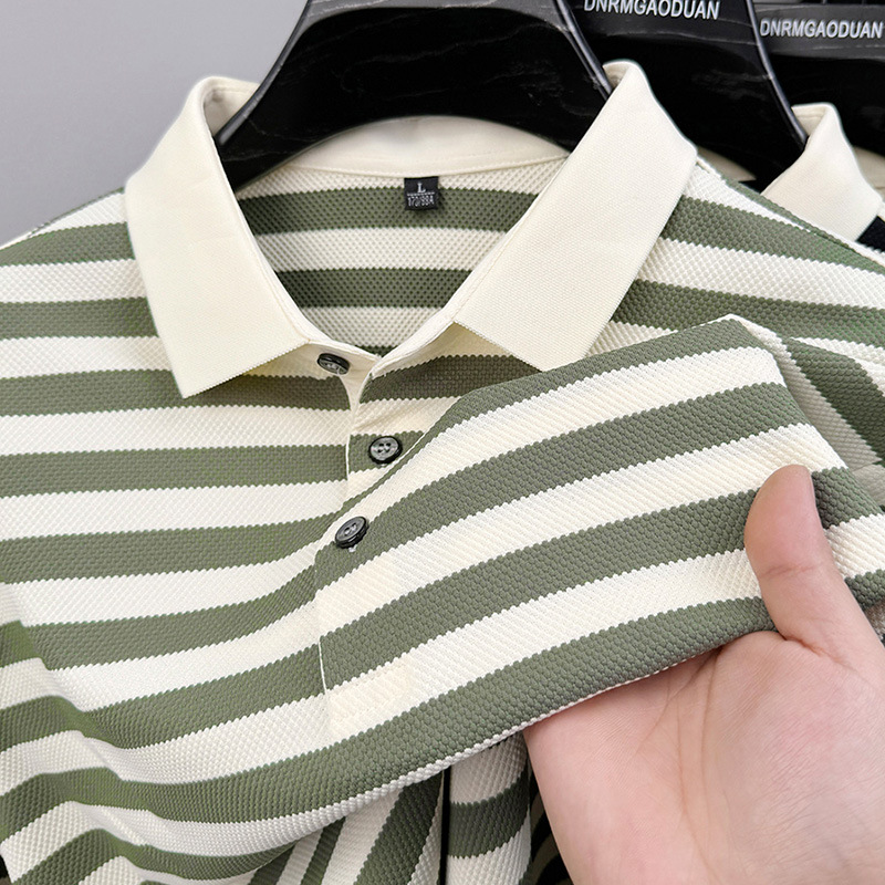 Lapel Jacquard Stripes Breathable Sweat Absorbing Business Casual Men's Clothing - Image 5