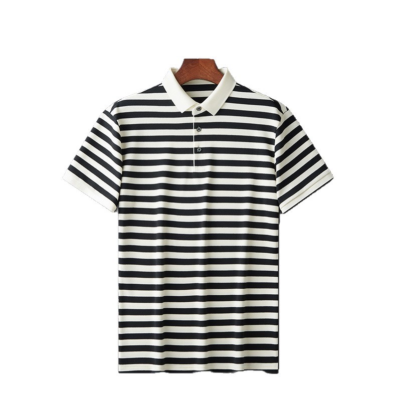 Lapel Jacquard Stripes Breathable Sweat Absorbing Business Casual Men's Clothing - Image 8