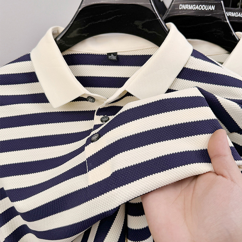 Lapel Jacquard Stripes Breathable Sweat Absorbing Business Casual Men's Clothing - Image 2