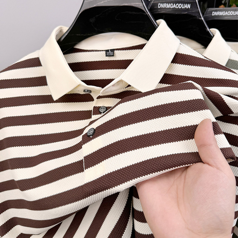 Lapel Jacquard Stripes Breathable Sweat Absorbing Business Casual Men's Clothing - Image 4