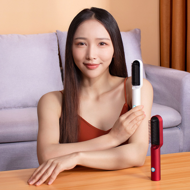 USB Portable Hot Air Comb Rechargable Professional Hair Dryer Brush 2 In1 Mini Hair Straightener Curler Brush Hair Styler - Image 5