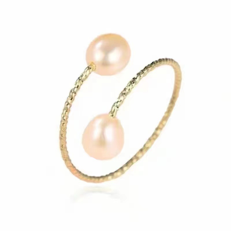 18k Gold Pearl Elastic Ring Au750 Color Gold Adjustable - Image 2