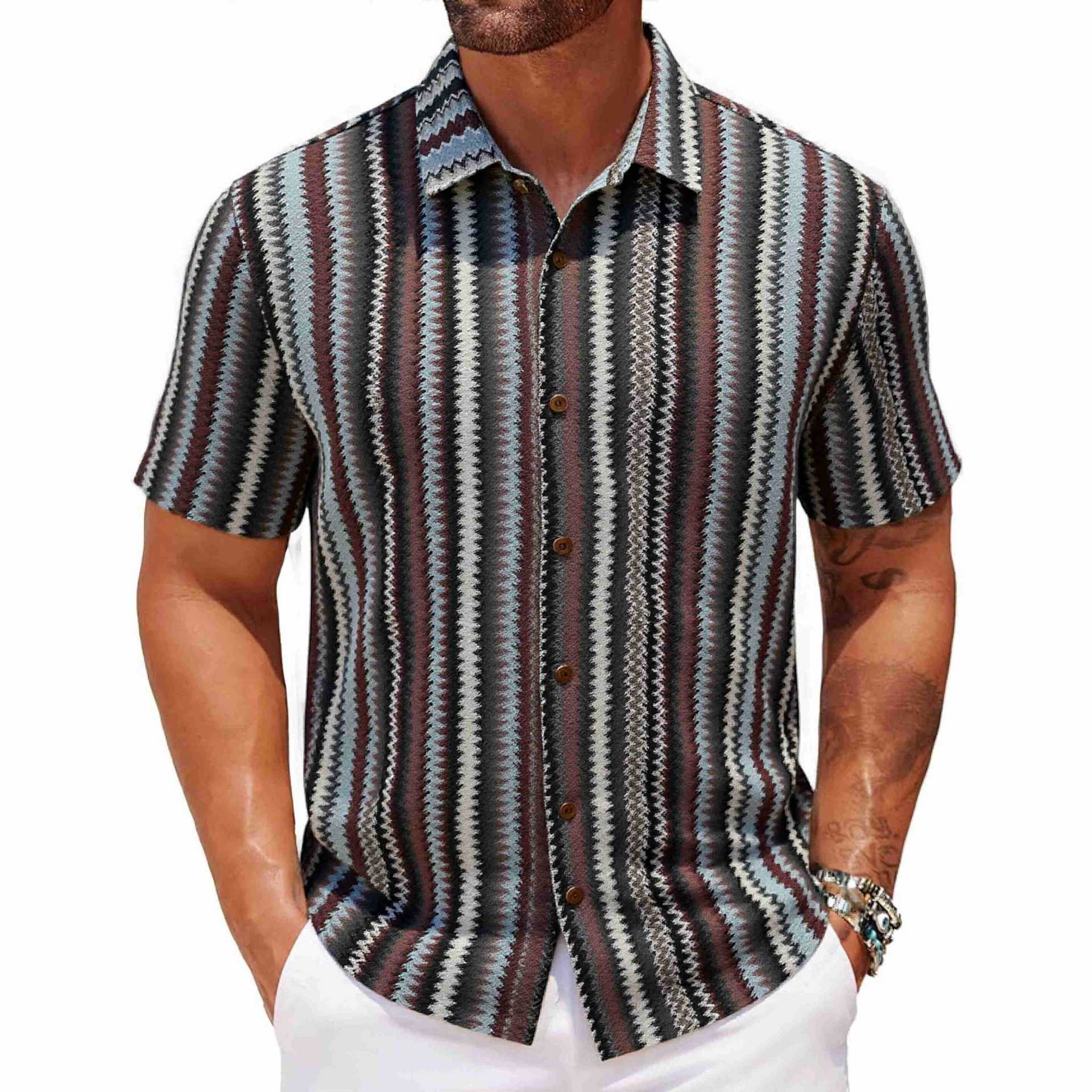 Summer New Men's Ethnic Style Striped Shirt - Image 3